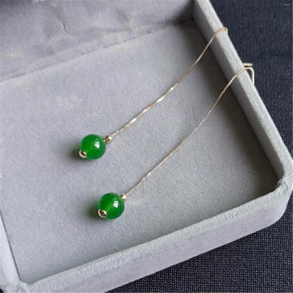Boucles d'oreilles pendantes, une paire de pierres précieuses de Jade Chrysoprase, crochet d'oreille 18K, bijoux de luxe pour femmes, Simple