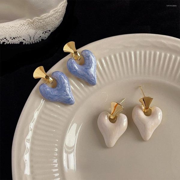 Boucles d'oreilles pendantes une paire peinture à l'huile goutte mode Piercing clous d'oreille pour les femmes 2023 coréen coeur filles fête cadeau bijoux