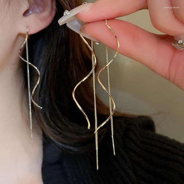 Boucles d'oreilles pendantes pour femmes, accessoire Long à pampilles, en acier inoxydable, chaîne en forme de vague, bijoux cadeau de fête de mariage
