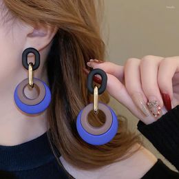 Boucles d'oreilles pendantes en acrylique pour femmes, cercle géométrique, chaîne goutte, bijoux simples à la mode coréenne