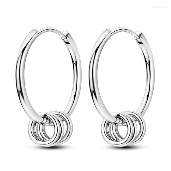 Boucles d'oreilles pendantes en argent Sterling 925, triple anneau ouvert et fermé pour femmes, accessoires de bijoux doux