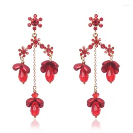 Boucles d'oreilles pendantes AE-CANFLY bohème rouge cristal fleur pendentif pour femmes Simple mode filles goutte anniversaire bijoux cadeau