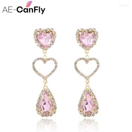 Boucles d'oreilles pendantes AE-CANFLY à la mode amour coeur brillant coloré strass goutte d'eau pour les femmes longues filles élégantes oreille bijoux