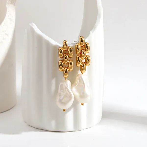 Boucles d'oreilles pendantes AENSOA 2024 Vintage géométrique perle longue goutte pour femmes Unique creux montre bracelet chaîne Punk bijoux