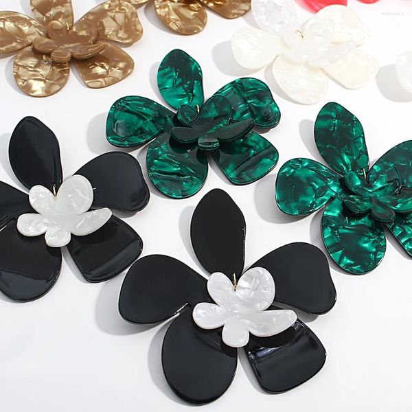 Pendientes colgantes AENSOA hipérbole grande blanco negro doble capa flor acrílica para mujeres 2024 Bohemia elegante pendiente floral de resina