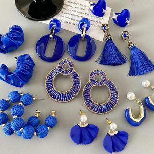 Pendientes colgantes AENSOA coreano azul marino borla redonda colgante para mujer moda círculo geométrico perla gota declaración joyería