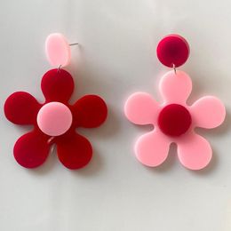 Bengelen oorbellen aensoa trendy grote acryl daisy roze bloem drop voor vrouwen meisjes