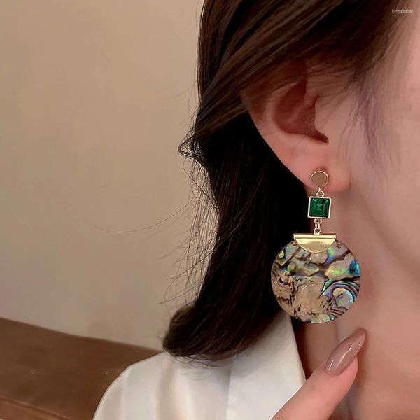 Pendientes de colgación ASOA Vintage Big Long Round Abalone Shell Drop para mujeres Green Crystal geométrico Pendiente Pending inusual Joyería 2024