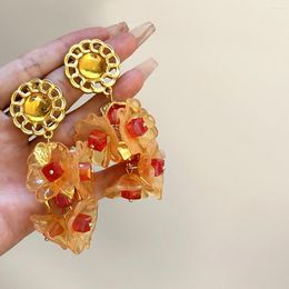 Boucles d'oreilles pendantes AENSOA Vintage Orange résine fleur goutte pour femmes exagéré Cube acrylique Floral longue suspension bijoux de fête