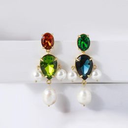 Boucles d'oreilles pendantes esthétique luxe coloré Zircon Vintage perle goutte pour les femmes 2023 tendance accessoires bijoux cadeaux insolites