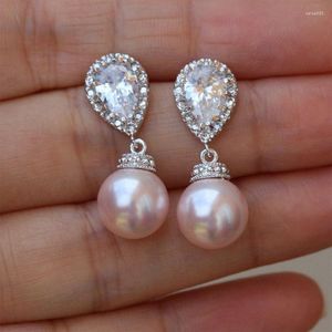 Pendientes colgantes estéticos de perlas de imitación, colores blanco/rosa, accesorios elegantes para mujer, joyería de moda de compromiso de boda