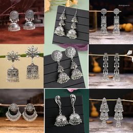 Boucles d'oreilles pendantes ethniques afghanes, couleur argent, pendentif Boho, perles, pompon Long pour femmes, bijoux gitane Jhumka