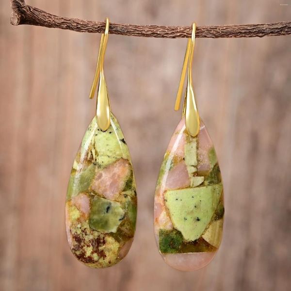 Pendientes colgantes Jade Jade Natural Stone Water Drop bohemio para el regalo de los regalos de las mujeres