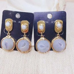 Boucles d'oreilles pendantes en cristal d'agate Druzy 2023, luxe, perle brillante, goutte de personnalité pour femme, plaqué or 24 carats