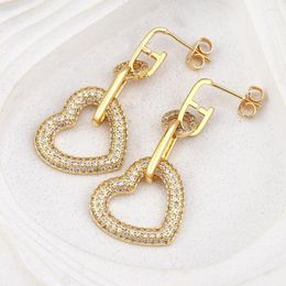 Boucles d'oreilles pendantes AIBEF haute qualité femmes CZ ZirconDrop mode cuivre or ruban creux coeur pendentif oreille accessoires pour cadeau