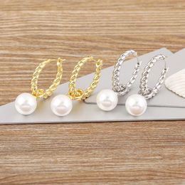 Boucles d'oreilles en pente Aibef vintage perle shiny luxe drop perçage romantique exquise femme en cuivre bijoux bijoux cadeau classiques accessoires