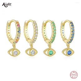 Pendientes colgantes Aide 925 Plata de Ley color circonita ojos malvados encanto para mujeres deslumbrante CZ pavé 8mm aro fiesta joyería fina