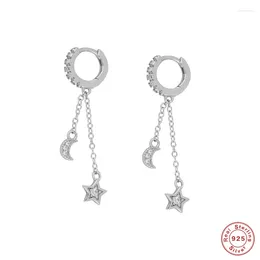 Dangle Oorbellen Aide 925 Sterling Zilveren Zirconia Ster Maan Charme Voor Vrouwen Dubbele Ketting Kwastje Hanger Drop Gift