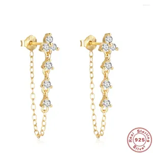 Pendientes colgantes AIDE Cadena de plata de ley 925 Ear Jacket Cuelga para mujeres Minimalista Zircon Regalos de envoltura simple