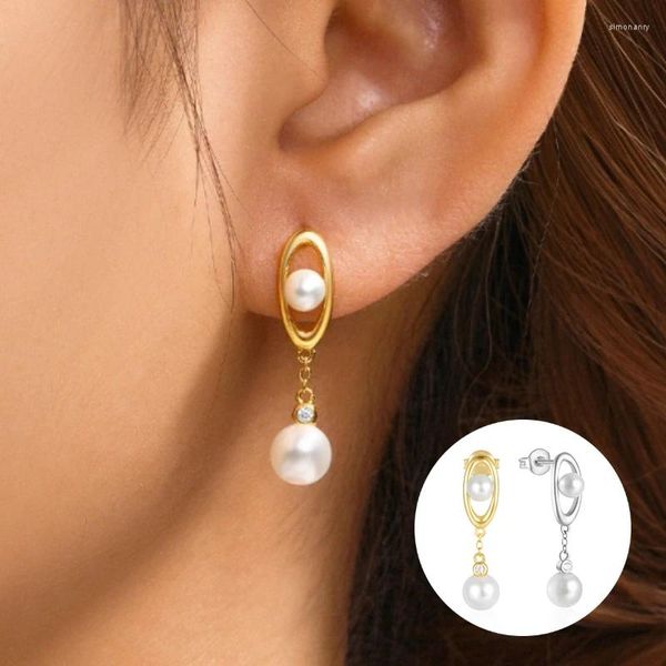 Pendientes colgantes Aide 925 plata esterlina dos perlas colgando push-back piercing gota para mujeres lujo elegante tendencia joyería regalo de fiesta