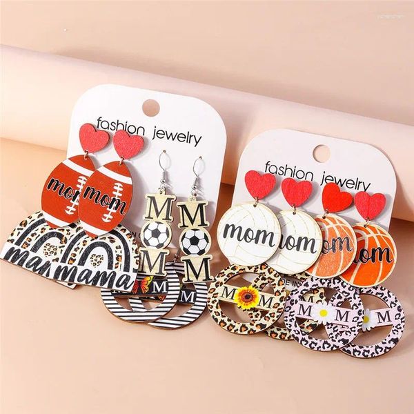 Pendientes colgantes Aihua madera leopardo deportes mamá para mujeres Softbol baloncesto béisbol mamá collar joyería del día de la madre regalos