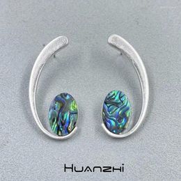 Boucles d'oreilles en peluche étrangère semi-cercle irrégulier lune ovale coloré coloré coque en métal unique pour les femmes bijoux vintage Huanzhi 2024