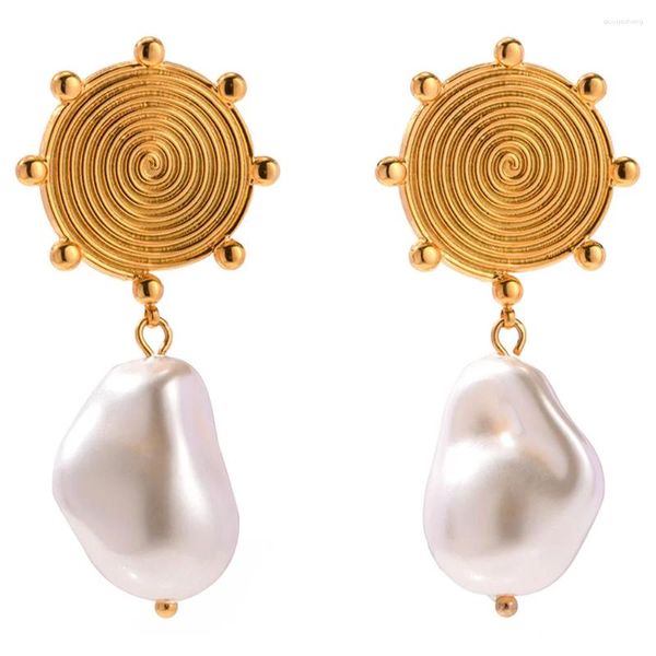 Boucles d'oreilles pendantes ALLME Charms 18K Or PVD Plaqué Titane Acier Irrégulier Baroque Perle Croissance Anneau Disque Longue Goutte Pour Femmes Cadeaux