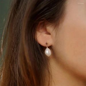 Boucles d'oreilles pendantes ALLME faites à la main avec de vraies perles d'eau douce pour femmes, vente en gros, boucles d'oreilles suspendues en cuivre plaqué or 14K, bijoux quotidiens