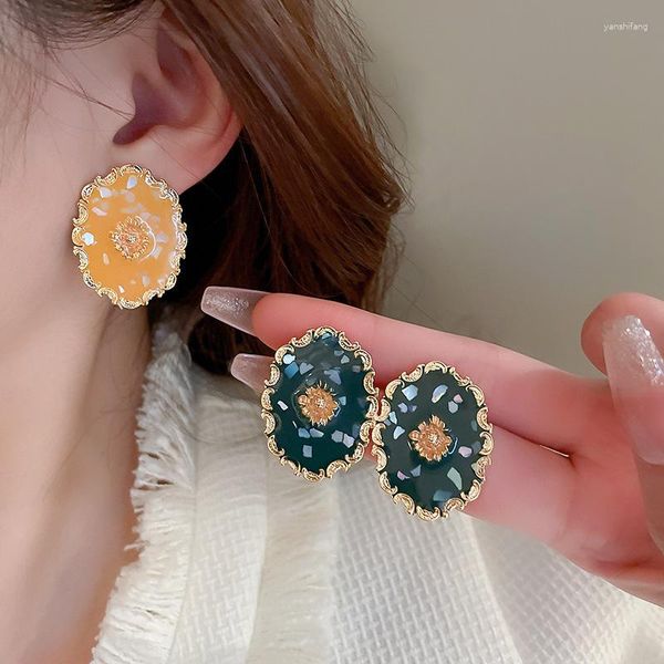 Boucles d'oreilles pendantes ALLME Style coréen multicolore émail ovale goutte pour femmes fille coquille fleurs géométrique grande boucle d'oreille tous les jours bijoux