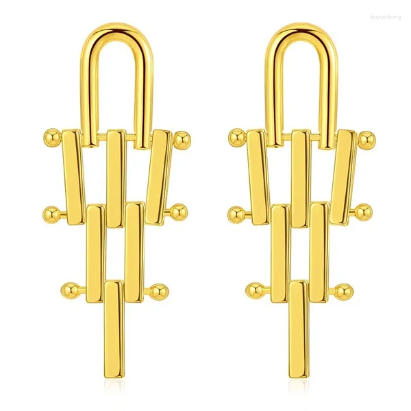 Pendientes colgantes ALLME minimalista 18K chapado en oro real latón hueco metálico cadena unida geométrica larga para mujer Mujer