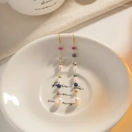 Pendientes colgantes ALLME, elegante gota de perlas de agua dulce de piedra Natural colorida para mujer, pendiente de borla de acero de titanio chapado en oro de 18 quilates