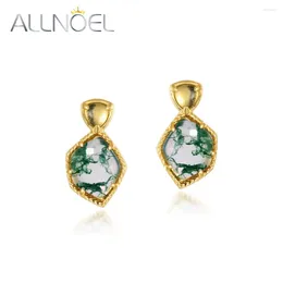 Boucles d'oreilles pendantes ALLNOEL 925 argent Sterling pour femmes naturel 5 7mm irrégulière vert mousse Agate plaqué or bijoux à la mode cadeaux