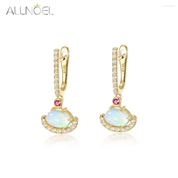 Pendientes colgantes Allnoel Solid 14k Gold amarillo para mujeres Natural 4 6 mm Opal Amethyst Elegant Birthday Gifts Fine Jewellry