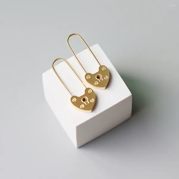 Boucles d'oreilles pendantes Amaiyllis en or 18 carats, mode OL Love Heart Lock, crochet d'oreille minimaliste, longue goutte pour cadeau de bijoux de famille