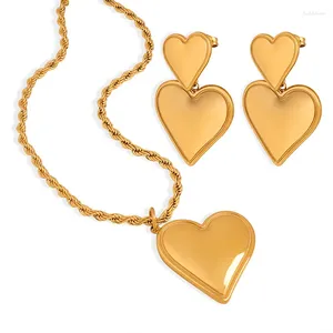 Boucles d'oreilles pendantes Amaiyllis en or 18 carats, minimaliste, cœur d'amour, chaîne de clavicule, collier pendentif, Niche, ensemble de bijoux à la mode