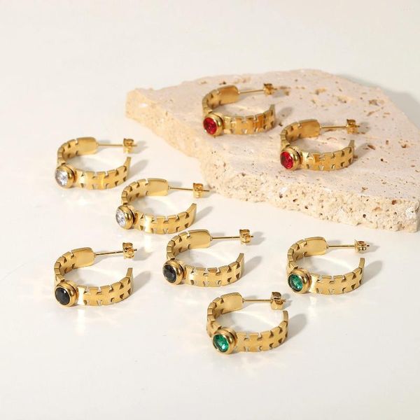 Boucles d'oreilles pendantes Amaiyllis en or 18 carats, minimaliste, plat, arête de poisson, en forme de C, goutte de Zircon, Vintage, bijoux en cristal pour femmes