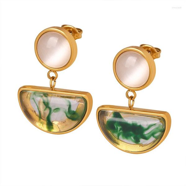 Boucles d'oreilles pendantes Amaiyllis or 18 carats à la mode en résine naturelle verre opale niche Simple dames goutte bijoux