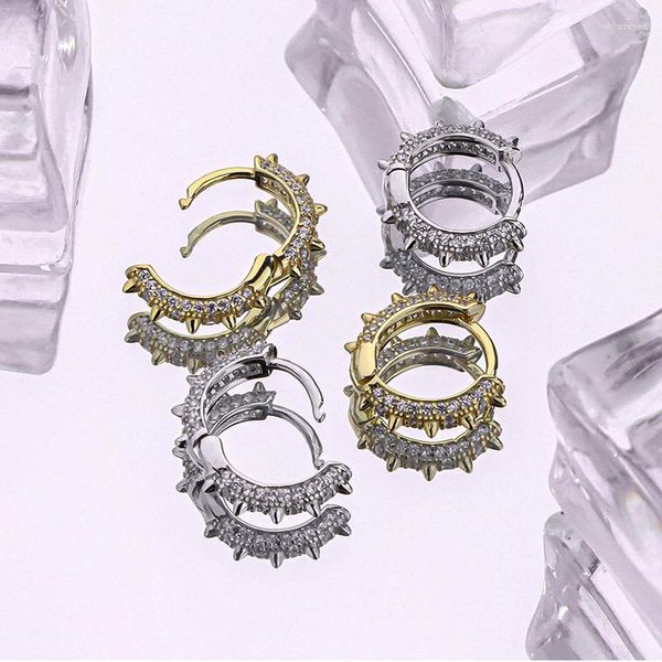 Pendientes colgantes Amaiyllis 925 Sterling Silver Fashion Micro Pave Cz Circón Hoop Personalizado Punk Rivet Stud Jewelry