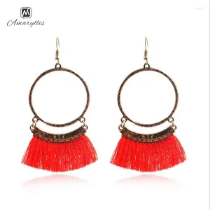 Dangle Oorbellen Amaiyllis Verschillende Kleuren Katoen Kwastje Voor Vrouwen Bohemen Fringe Hanger Drop Earring Dikke Ronde Cirkel