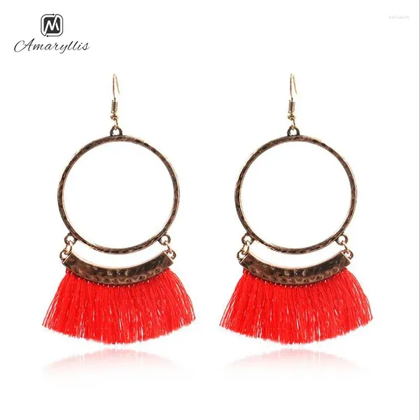 Boucles d'oreilles pendantes Amaiyllis différentes couleurs coton gland pour femmes bohême frange pendentif goutte boucle d'oreille gros cercle rond