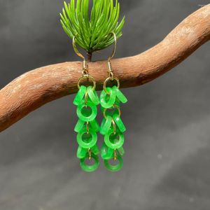 Boucles d'oreilles pendantes incroyable boucle d'oreille en jade vert pour femme petit cercle longue chaîne conception charme naturel fille cadeau bijoux