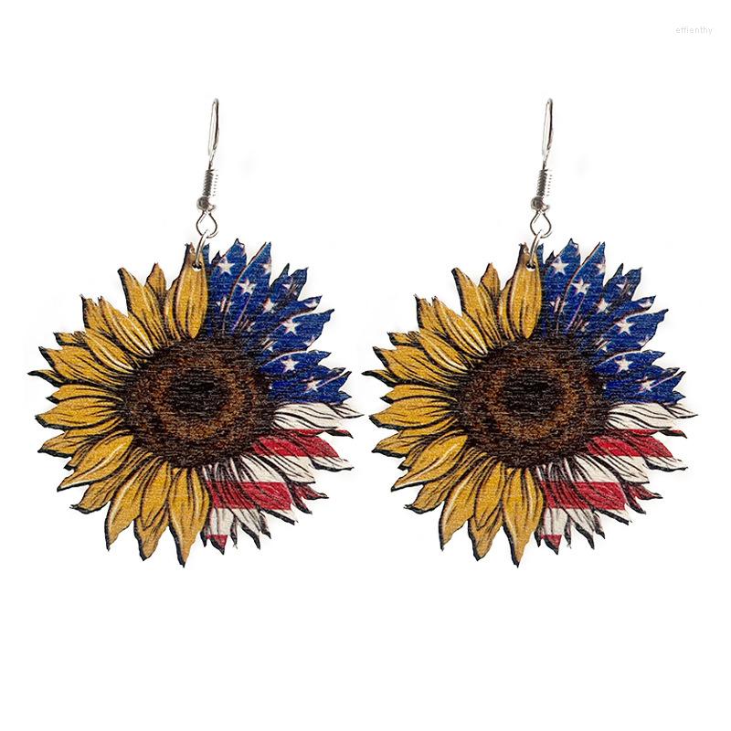 Dangle Earrings America Wood Drop Western Jewelry Independence Day Gift Stars and Stripesアメリカンフラッグ印刷木製カウガール