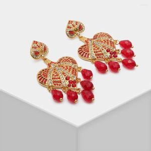 Boucles d'oreilles pendantes Amorita Boutique Rouge Coeur Goutte Or Couleur Ton Vintage Bijoux Feu Dame Cadeau De Mariée