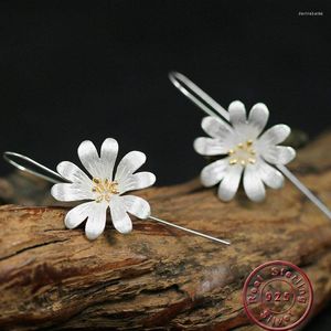 Dangle Oorbellen Amxiu Handgemaakte Sieraden 925 Zilver Twee Tonen Kleur Bloem Drop Voor Meisjes Zusters Vrienden Afstuderen Verjaardagscadeautjes