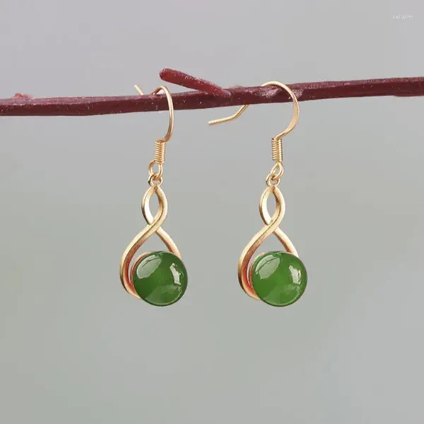 Pendientes colgantes de la antigua artesanía de oro INLAJE SUR EARTES DE AGUA TURMALINA DE TURMALINA PARA MUJER Estilo de la corte Natural y Jade Eardrops in Jewels