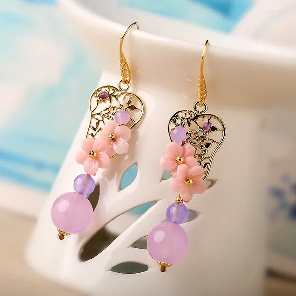 Boucles d'oreilles pendantes Ancientry Hanfu Eardrop tempérament de la corée du sud Super rétro pince d'oreille Cheongsam femme violet