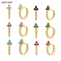 Dangle Oorbellen ANDYWEN 925 Sterling Zilver Goud 7.2mm Drie Zirkoon Huggies Hoops Damesmode Kleine Bruiloft Sieraden 2024 Valentien's Gift