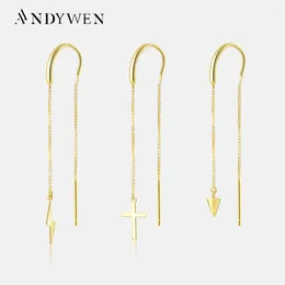 Dangle Oorbellen ANDYWEN 925 Sterling Zilver Goud Enkele Pendiente Largo Rayo Pincho Cruz Clips 1 stks Lange Ketting Oorbel piercing Sieraden