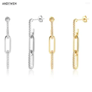 Dangle Oorbellen ANDYWEN 925 Sterling Zilver Goud Lange Ketting Horoscoop Drop Earring 2024 Zirkoon CZ Fijne Sieraden Clips Pendiente Huwelijkscadeau