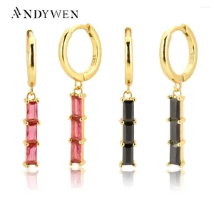 Boucles d'oreilles pendantes ANDYWEN 925 argent Sterling couleur rose noir Zircon goutte boucle d'oreille cercle 2024 Rock Punk Piercing luxe CZ Pendiente bijoux